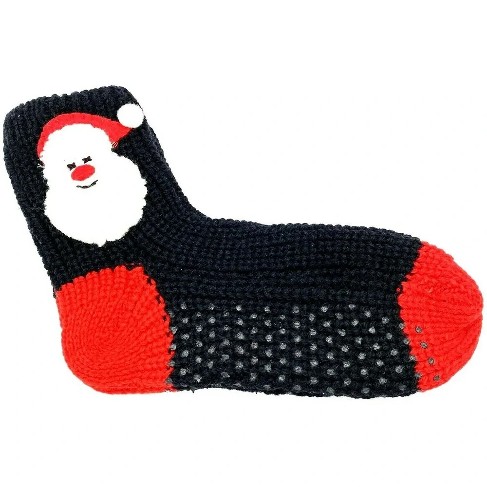 Christmas Santa Slipper Socks Black & Red One Size with Bottom Grips NEW